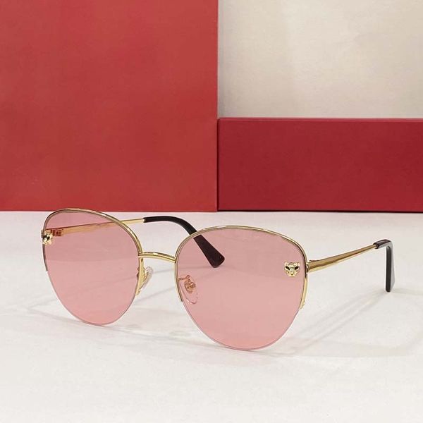 

new sunglasses women designer semi rimless metal cat eye shades leopard head decorative mirror high end cartir rimless mens eyewear size 58, White;black