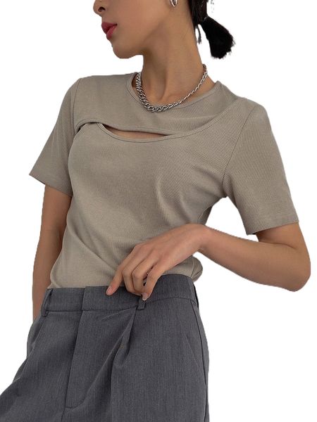 

dazy ribbed knit cut out tee t5hk#, White