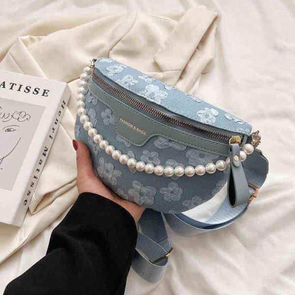 

fanny packs for women fashion soft fabric waist bag female beaded pack ladies wide strap shoulder crossbody chest bags 220609