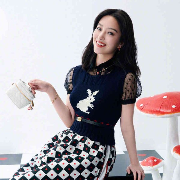 

women's vests d sweater female rabbit jacquard round neck embroidered knitted vest wool cashmere little white sleeveless i1k8, Black;white