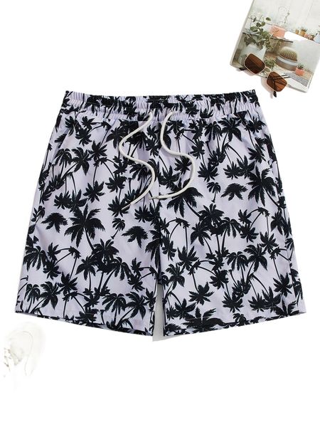 

men coconut tree print drawstring waist shorts l2ks#, White;black