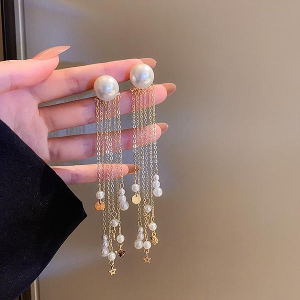 

dangle & chandelier 925 silver needle pearl tassel earrings female european and american long temperament fashion personality