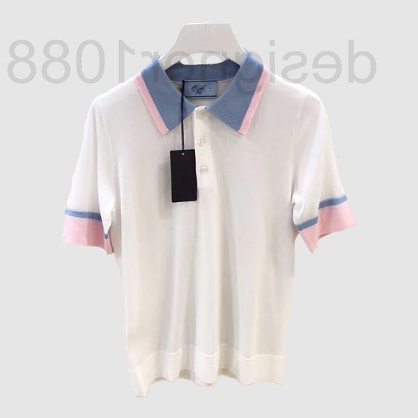 

women's knits & tees designer 2022 spring and autumn new polo collar color contrast tiansi needle shirt aging girl style short sleeve t, White