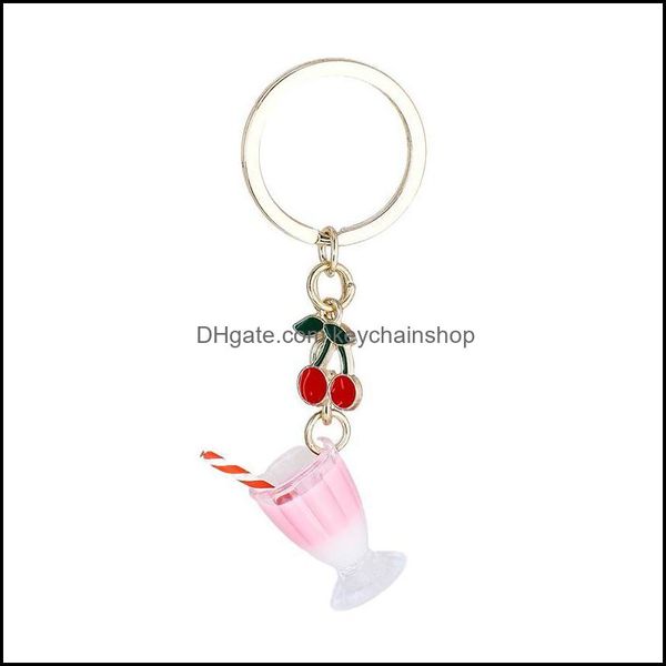 

keychains fashion accessories fruit drink drift bottle keychain female bag pendant simation juice wine glass exquisite small jewelry drop de, Silver