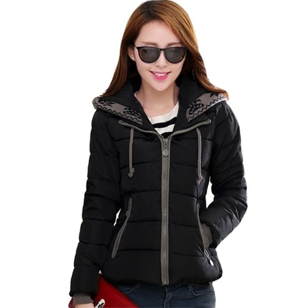 

design winter jacket women hooded cotton padded outwear female coat casaco feminino inverno short parka 201126, Black