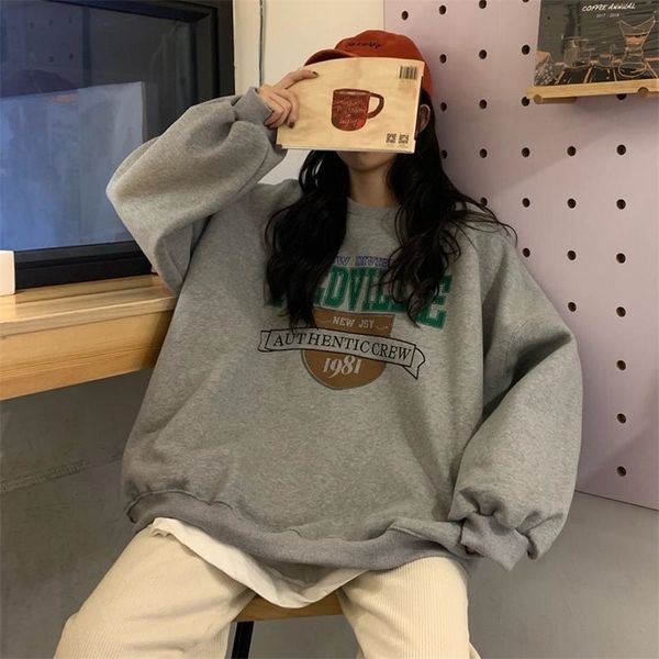 

autumn women loosed hoodies harajuku letter print drawstring sweatshirt winter fleece warm bf vintage 1981 pullover 220721, Black