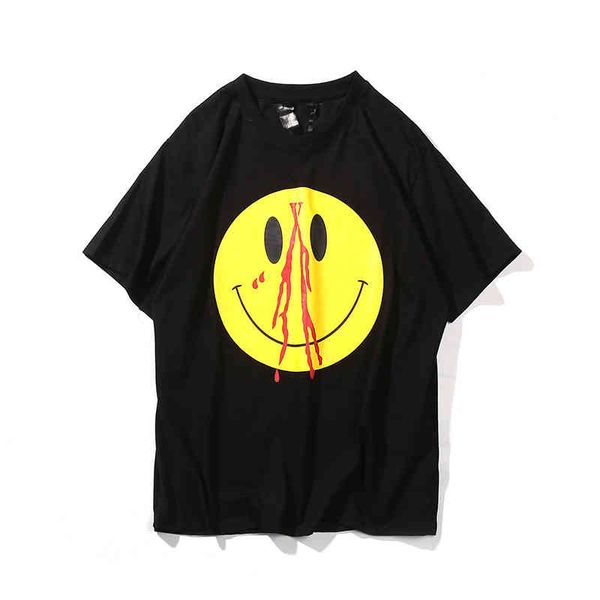 

men's t-shirts spring and summer men's fashion brand big v smiling face printed cotton t-shirt youth leisure short sleeve hpns, White;black