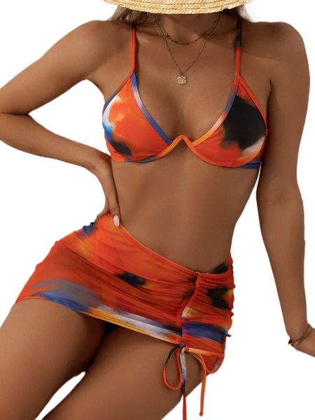 

tie dye push up bikini swimsuit with beach skirt l2yo#, White;black