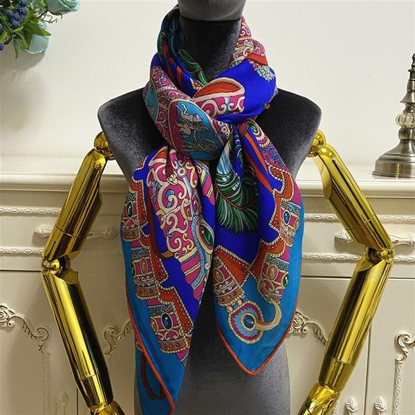 

women's square scarf shawl pashmina good quality 35% silk 65% cashmere material blue print pattern size 130cm -130cm271i, Blue;gray