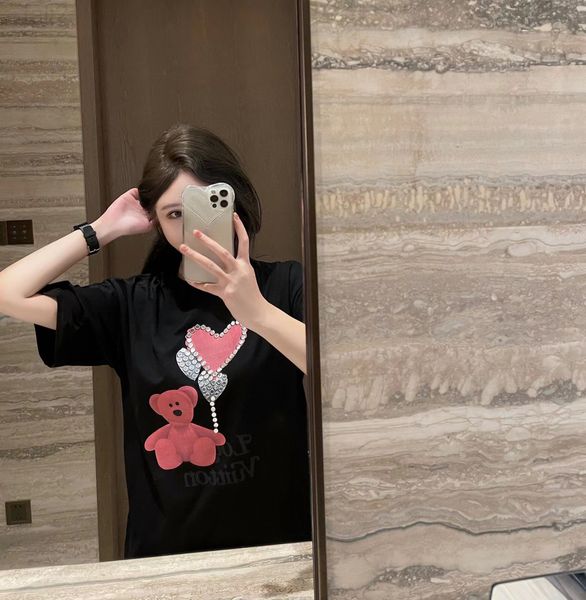 

women's t-shirt designer 2022 spring new diamond cartoon pattern short sleeved t-shirt, women's foreign style medium and long bott, White