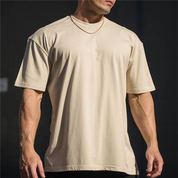 

2022 new men gym workout fitness cotton short sleeve t-shirt hip hop fitness summer oversized bodybuilding sports tees cx220421, White;black