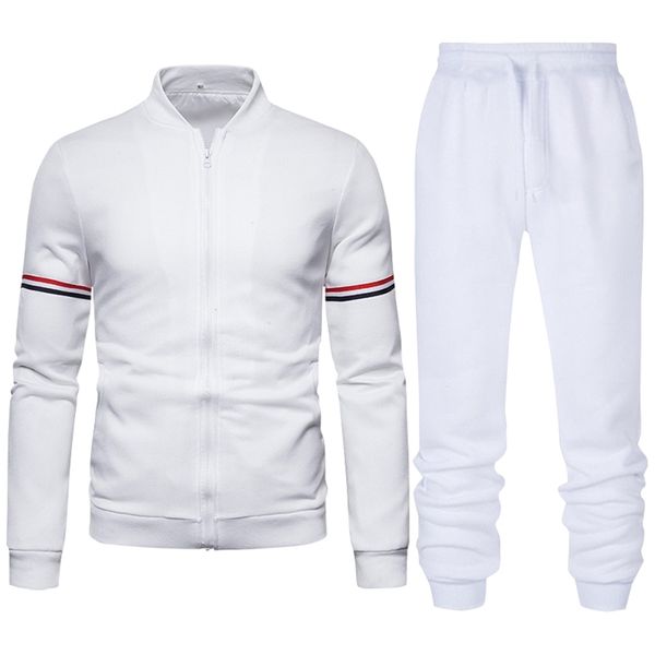 

men sets tracksuits bomber jacket baseball uniform stand collar zippersweatpants jogging pants autumn 2piece sports suit 220804, Gray