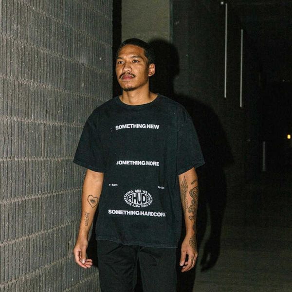 

2022 newtrendy rhude letter print fashion high street couple short sleeve t-shirt for men and women, White;black