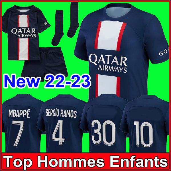 

2022 2023 soccer jerseys mbappe hakimi sergio ramos wijnaldum 22 23 psgs maillots football shirt men kids kit set with uniform enfants equip, Black;yellow