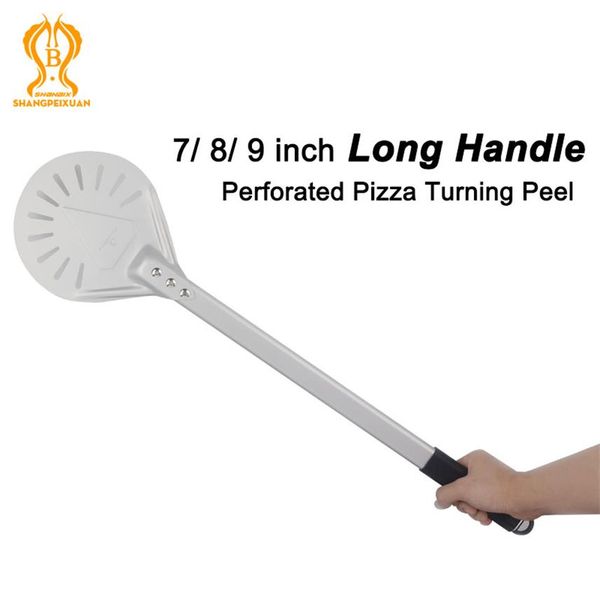 

long handle 7 8 9 inch perforated pizza turning peel pizza shovel non-slip handle pizza tool295p