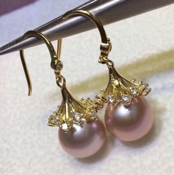 

noble jewelry natural 10-11mm purple round south sea pearl earrings 18k, Silver