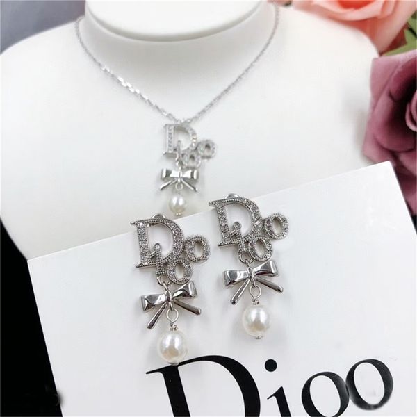 

86% off factory shophome home fashion design full diamond pearl tassel fairy bow female earring necklace female 34, Silver