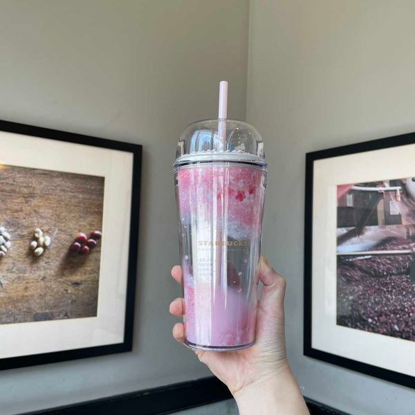 

2022 starbucks cup cherry blossom flying double-layer plastic straw water cup 473ml