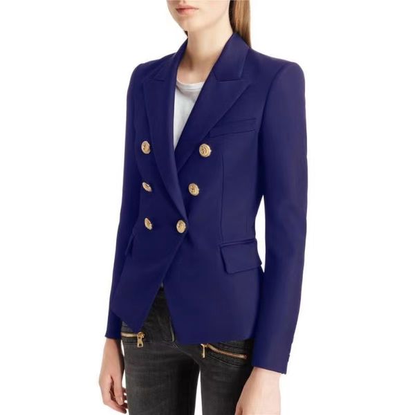 B078 feminino feminino blazers personalidade quente nova qualidade de alta qualidade design original feminino de peito duplo Blue sli