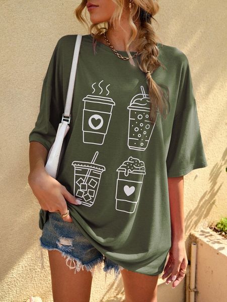 

cartoon graphic drop shoulder tee 75bu#, White