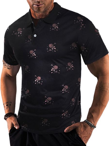 

men floral print polo shirt f1wd#, White;black