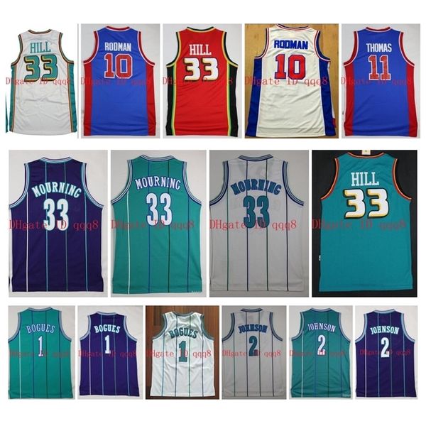 NC01 NCAA 1 Muggsy Bogues 2 Larry Johnson Jersey 33 Alonzo Mourning 33 Grant Hill 11 Murray Thomas 10 Dennis Rodman 100% Basquete costurado