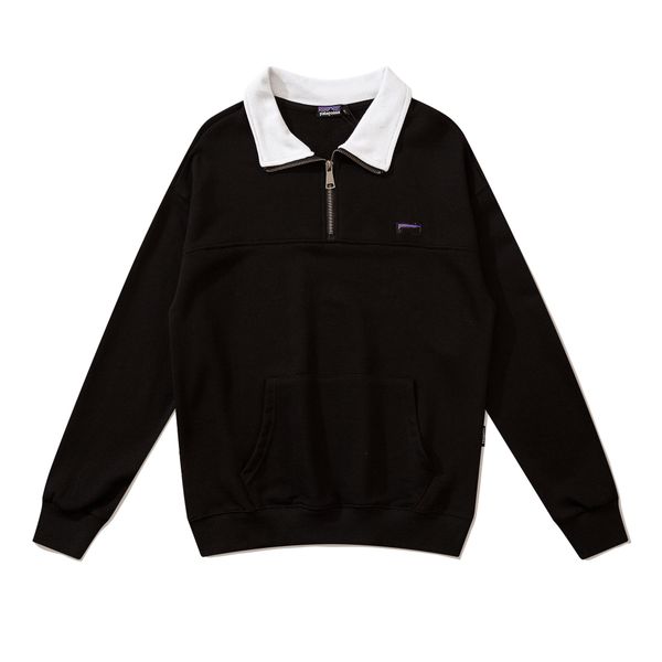 

men's hoodies & sweatshirts sweatshirt half zip polo lapel pullover solid color long sleeves, Black