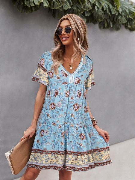 

floral print v-neck smock dress r1wq#, Black;gray