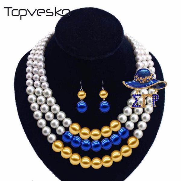 

custom three layers pearl beads women necklace set sigma gamma rho sgr bule beaded pearl necklace rho jewerly312p, Silver