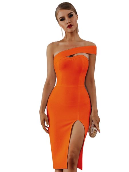 

adyce neon orange one shoulder split thigh bandage dress k2sx#, Black;gray