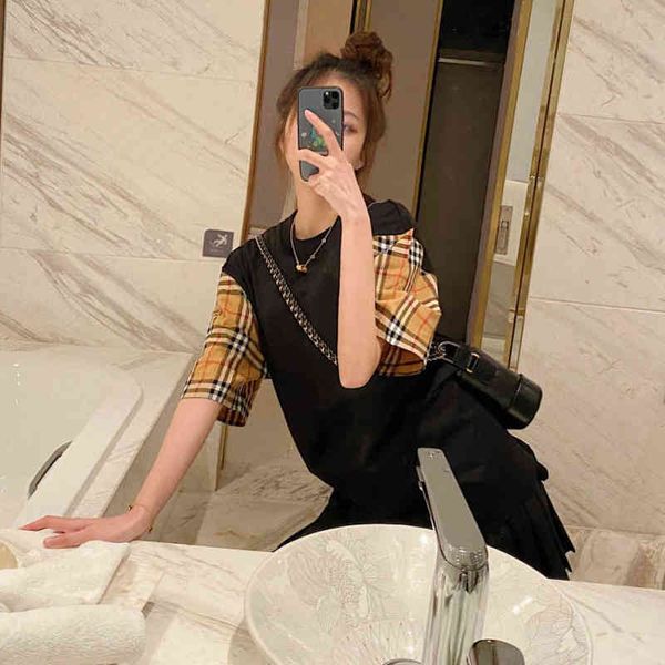 

spring and summer round neck short sleeve checkered half sleeve t-shirt, White