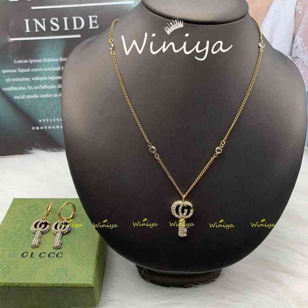 

necklace new brass letter diamond inlaid fashion simple net red same necklace earrings, Silver