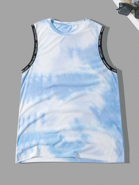 

men tie dye contrast letter graphic tape tank t08a#, White;black