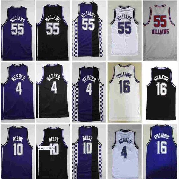 Yüksek kaliteli Jason 55 Williams Basketbol Formaları #4 Chirs Webber Formaları Peja 16 Stojakovic Ucuz Mike 10 Bibby Jersey Dikişli Erkek Formaları