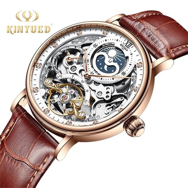

kinyued skeleton watches mechanical automatic watch men sport clock casual business moon wrist watch relojes hombre 220423, Slivery;brown