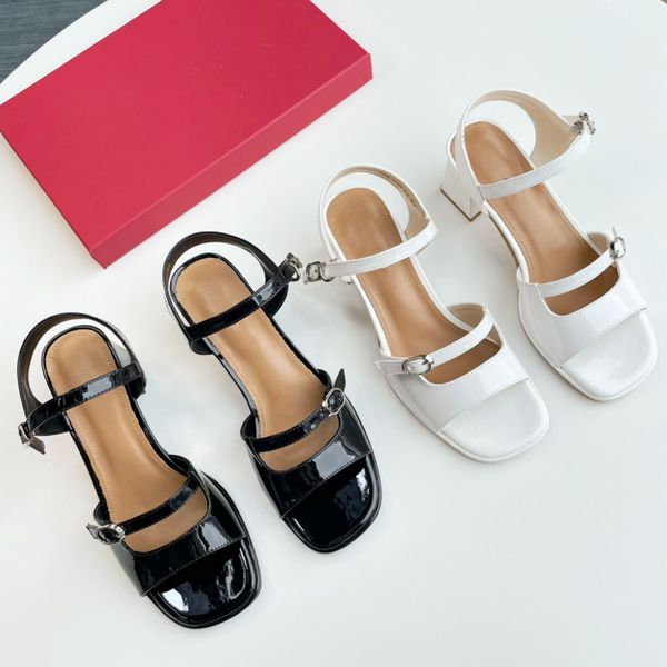 

2022 new fashion shoes luxury square heel patent leather dew solid color female party banquet heel height 4.5cm, Black