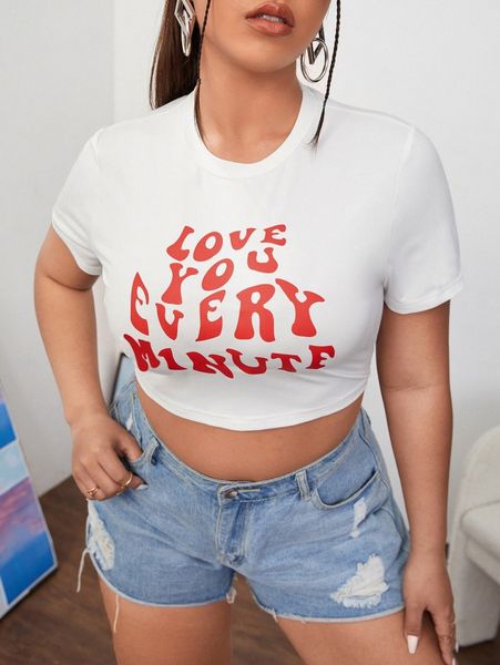 

plus slogan graphic crop tee c5aq#, Black