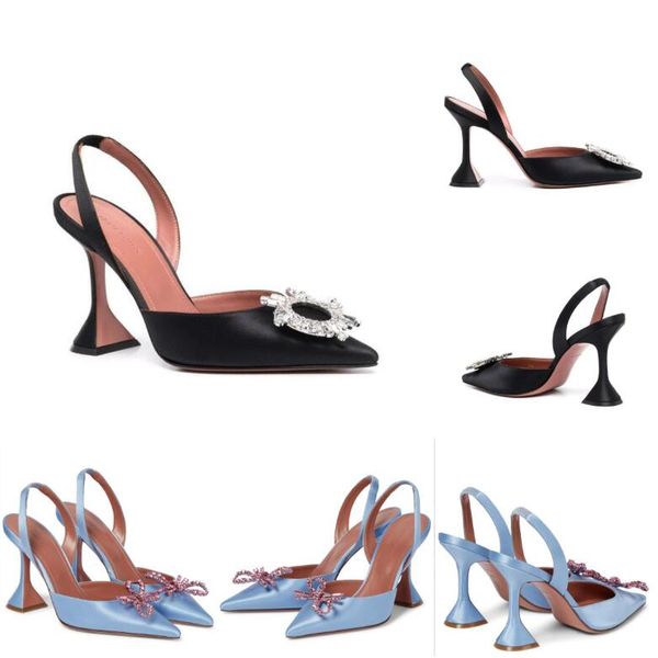 

luxury designer woman sandals italy amina muaddi black satin begum sling heels begum crystal brooch slingback pumps women light blue slipper