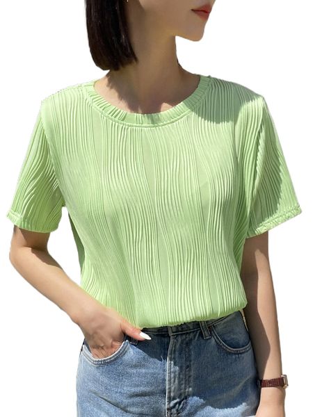 

dazy solid textured round neck tee i6ju#, White