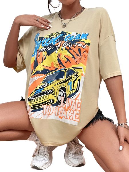

car & letter graphic oversized tee 29l0#, White