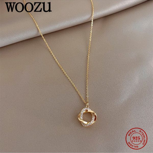 

woozu silver necklace fashion cross rotating 925 sterling pendant chain 14k gold plated for women fine jewelry 220722