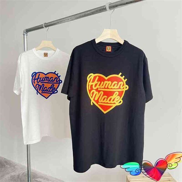 Camiseta Human Made Rip-Stop 2022SS Homens Mulheres de alta qualidade Tee de coração multicolor