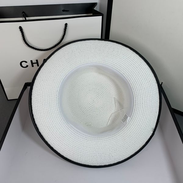 

designer women wide brim hats bound straw contrasting colors hat grass braid beach holiday hats letter p home, Blue;gray