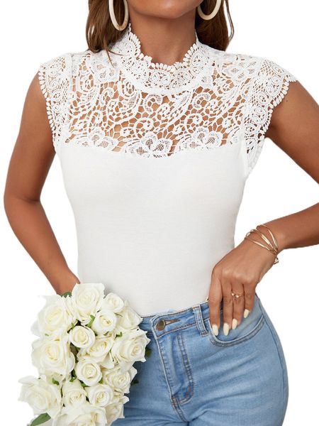 

l.ace panel s.tand neck tee 02wc#, White