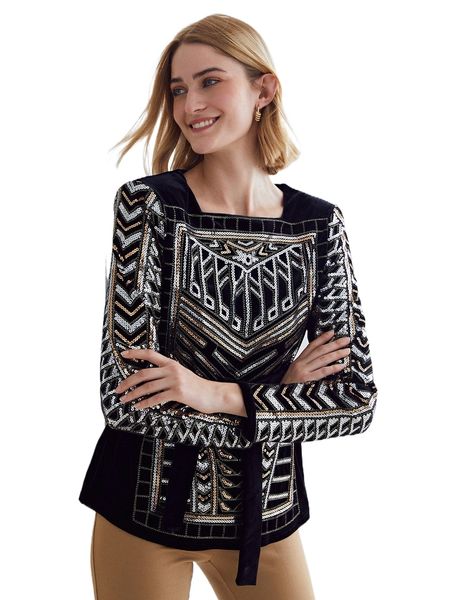 

velvet contrast sequin belted t-shirt v6ls#, White