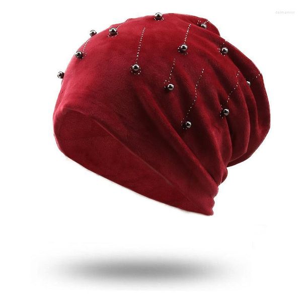 Beanie/Kafatası Kapakları Kadın Beanie Hat Sonbahar Gündelik Rhinestone Pamuklu Sade Kadınlar İçin Sleuchy Kadın Balavaca Skulianies Delm22