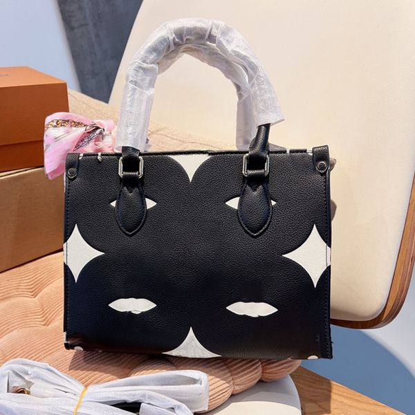 

onthego tote bag classic leather embossed print with silk scarf and shoulder strap design large capacity shopping bag designer ladies luxury