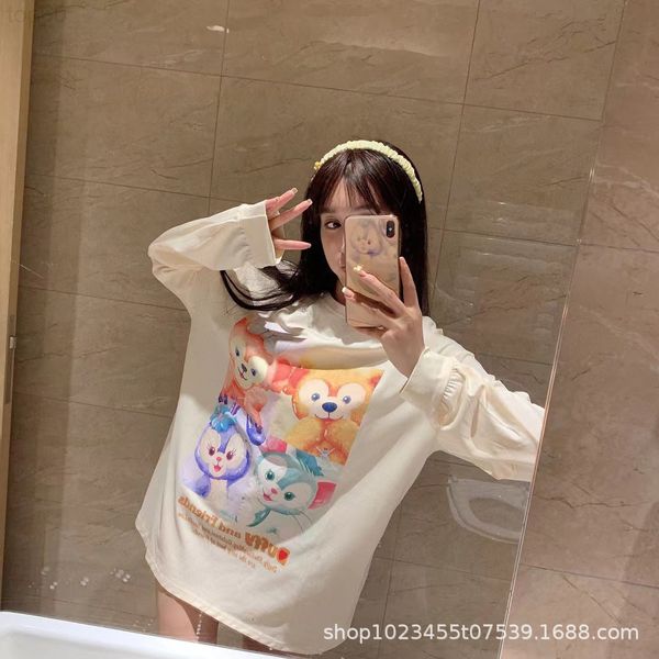 

women's hoodies & sweatshirts designer 2022 spring new cartoon long sleeve round neck t-shirt women's loose medium length printed, Black