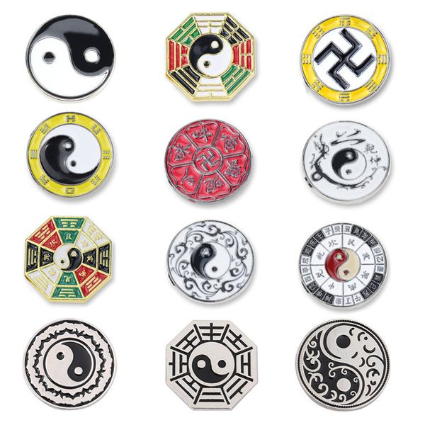 

swastika gossip electroplated metal badges religious tai chi bagua clothing accessories brooches pines bag decoration badges, Blue