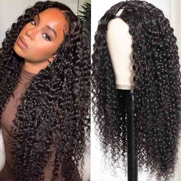 Peruca V U Part cabelo humano sem deixar de fora Brasileiro Kinky Curly s para mulheres Cola sem cola 220707